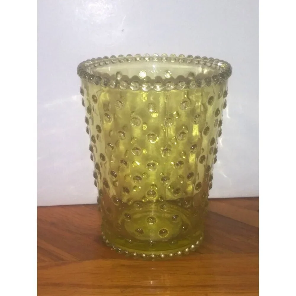 Amber hobnail glass vase/ candle holder beautiful 5